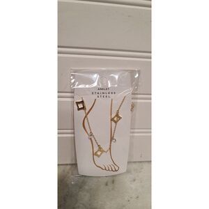 Chloe Accessory Stainless Steel Clover Charm/Crystals Anklet Gold Adjustable